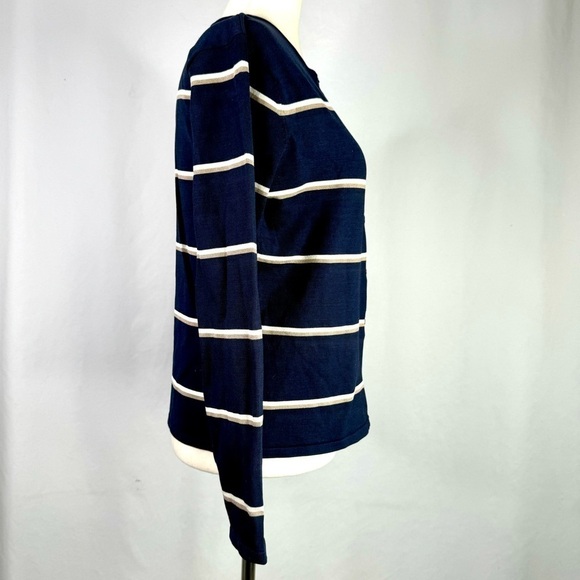Pendleton cardigan sweater silk blend navy ivory tan stripes Small - Picture 3 of 9